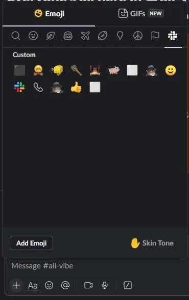Скриншот: окно выбора эмодзи в Slack с выделенной кнопкой Add Emoji