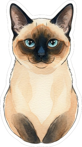 Вредный Сиамский Кот в Акварели