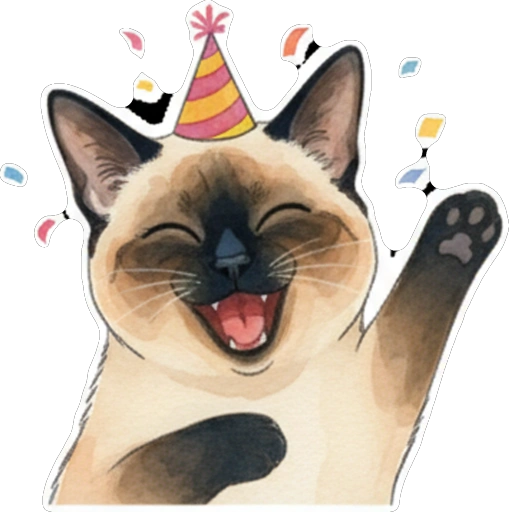 Вредный Сиамский Кот в Акварели